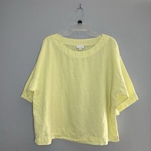 J. Jill Pure Jill Linen Top Size Small Yellow Boxy Boatneck‎ Lagenlook Coastal